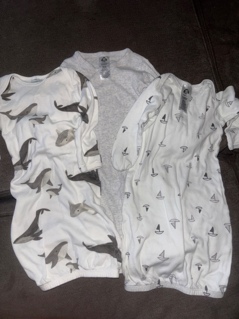 Gerber White Gray Whale and Sailboat Sleep Gowns